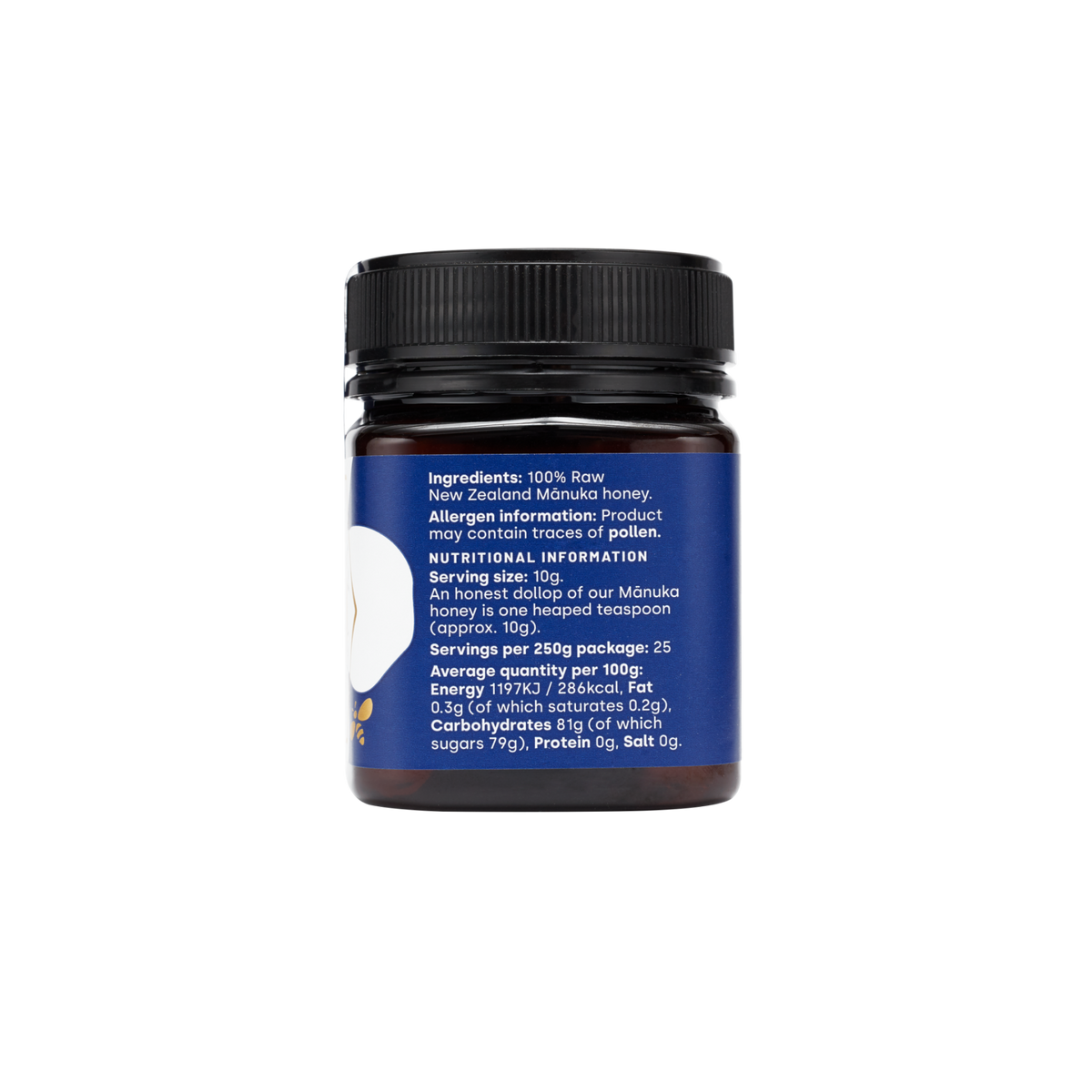 850+ MGO Manuka Honey jar listing ingredients