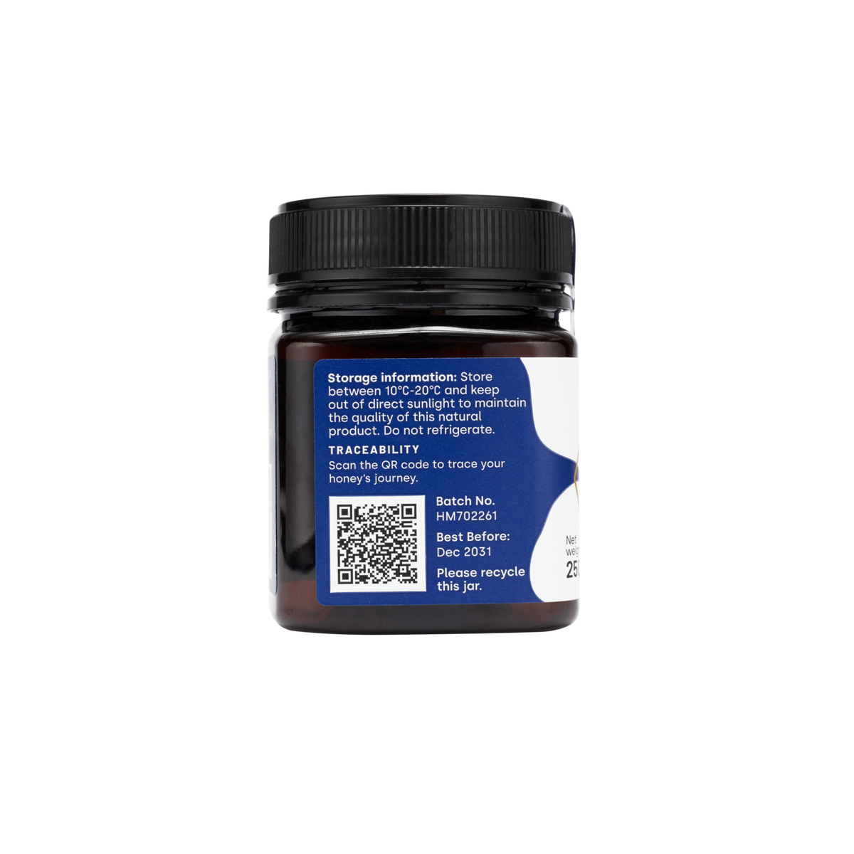 Side of Manuka honey jar