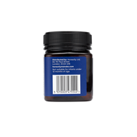 Back of Manuka honey jar showing Honestly business details